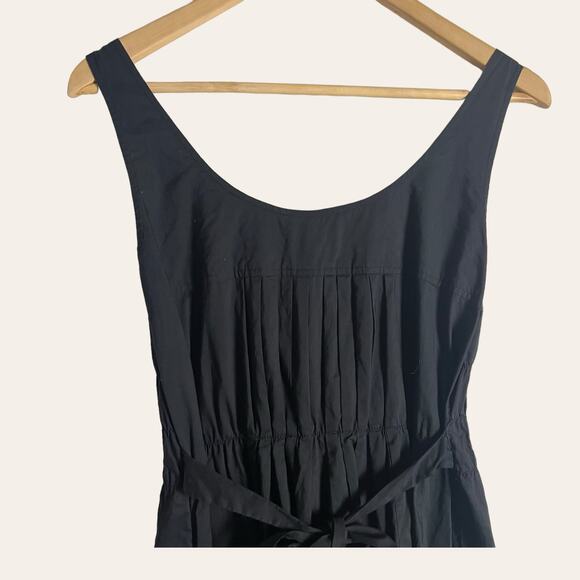 Vince Black Poplin Sleeveless Scoop Neck Smocked Waist Midi Dress Size 8 - Picture 7 of 9